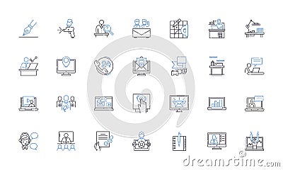 Coordinated action line icons collection. Synchronized, Collaboration, Teamwork, Unity, Convergence, Harmony, Coherence Vector Illustration