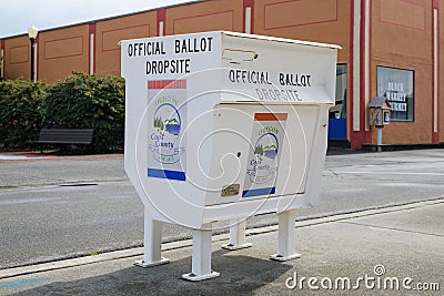 Official standalone roadside ballot drop site in Coos County Oregon Editorial Stock Photo