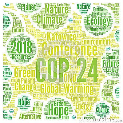 COP 24 in Katowice, Poland word cloud Cartoon Illustration