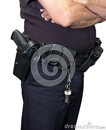 Cop Policeman Security Guard gun holster Isolated Stock Photo