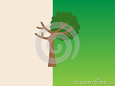 Tree half green and half dry, climate change concept Vector Illustration