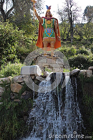 Statue of an Inca warrior on Isla del Sol, Lake Titicaca, Bolivia Editorial Stock Photo