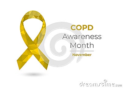 COPD Awareness Month yellow low poly ribbon Vector Illustration