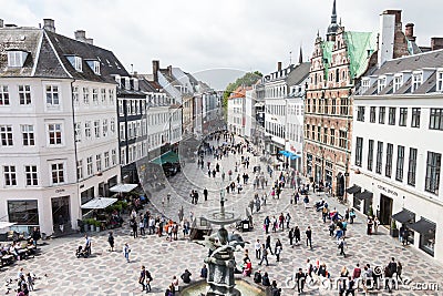 Copenhagen city denmark street stroeget shopping with people Editorial Stock Photo