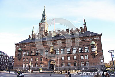 Copenhagen City Hall is the headquarters of the municipal council and the Lord mayor of the Copenhagen Municipality, Denmark Editorial Stock Photo