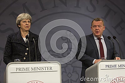 Theresa May Visits Danish Prime Minister in Copepenhagen Editorial Stock Photo