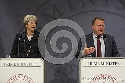 Theresa May Visits Danish Prime Minister in Copepenhagen Editorial Stock Photo