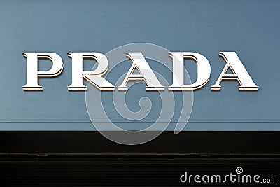 Prada logo on a wall Editorial Stock Photo