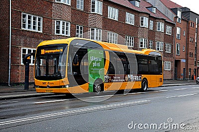 Bus line 18 runs on electric bvd motor in Copenhagen Editorial Stock Photo