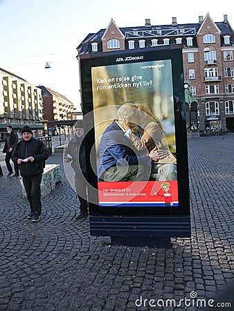 Commecial billboard with Norwegian airline in danish capital Editorial Stock Photo