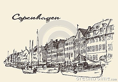 Copenhagen Denmark illustration hand drawn Vector Illustration