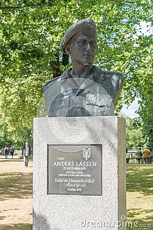 Bust of Anders Frederik Emil Victor Schau Lassen, highly decorated Danish soldier. Editorial Stock Photo