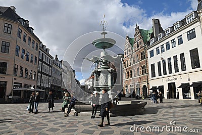 Shoppers travellers at amager torv in Copehagen Denmark Editorial Stock Photo