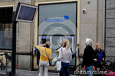 Nordea bank atm in danish capital Copenhagen Editorial Stock Photo