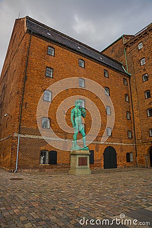 COPENHAGEN, DENMARK: The monument of the sculptor Michelangelo`s David, building of Royal Cast Collection in Copenhagen Editorial Stock Photo
