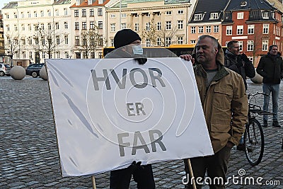 Male protesting for fathers right of children in Copenhagen Editorial Stock Photo