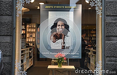 Copenhagen/Denmark 12.November 2018. Former first lady Michelle Obama on billboard due to her book my life ins publish in danish Editorial Stock Photo