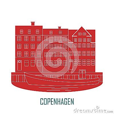 Copenhagen Denmark, old european city icon Vector Illustration