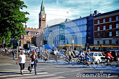 Copenhagen denmark: people riding bicycles Editorial Stock Photo