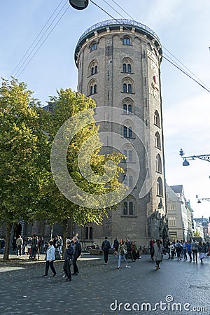 Copenhagen, Denmark - September 2019 : Tourists wondering around The Round Tower, formerly Stellaburgis Hafniens Editorial Stock Photo