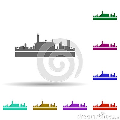 Copenhagen detailed skyline multi color icon. Simple glyph, flat vector of cities icons for ui and ux, website or mobile Stock Photo