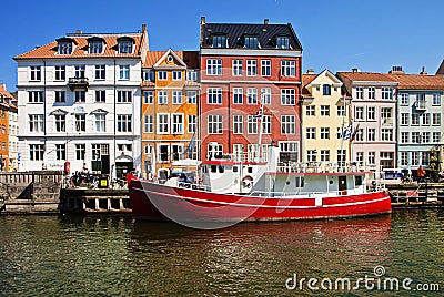 Copenhagen, Nyhavn waterfront with antique colorful buldings Editorial Stock Photo