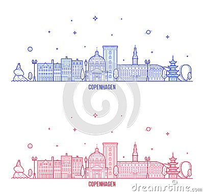 Copenhagen skyline, Denmark city buildings vector Vector Illustration