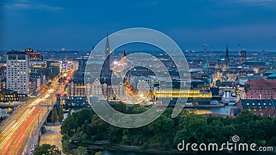 Copenhagen skyline in the evening, blue hour Stock Photo