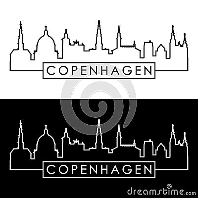 Copenhagen skyline. Linear style. Vector Illustration