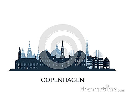 Copenhagen skyline, monochrome silhouette. Vector Illustration