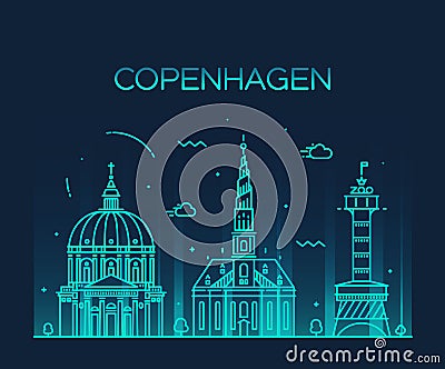 Copenhagen skyline trendy vector linear style Vector Illustration