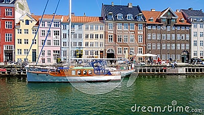 COPENHAGEN,Summer view of Nyhavn harbor built in 17th-century Editorial Stock Photo