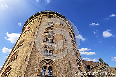 Denmark - Zealand region - Copenhagen city center - Round Tower, 17 century historical astronomical observatory located by the Editorial Stock Photo