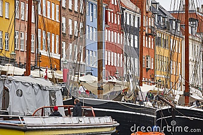 Copenhaguen city center. Nyhavn canal cityscape colorful buildings. Denmark Editorial Stock Photo