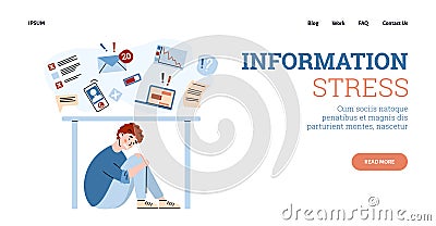 Coping information stress web banner template, vector cartoon illustration. Vector Illustration