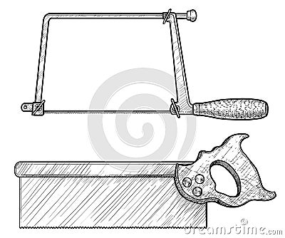 Coping saw, tenon saw illustration, drawing, engraving, ink, line art, vector Vector Illustration