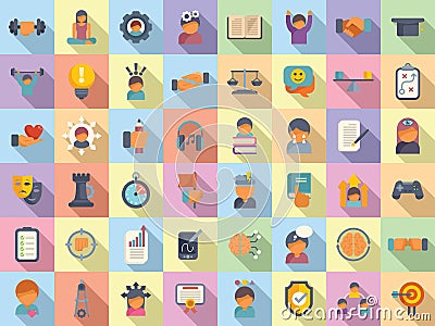 Coping skills icons set flat vector. Love stress Vector Illustration