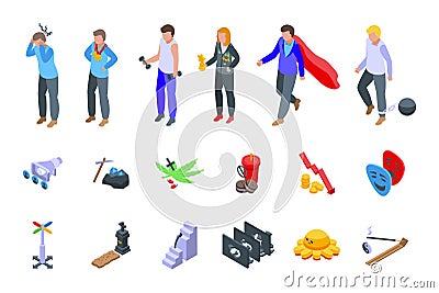 Coping skills icons set isometric vector. Stress love Vector Illustration