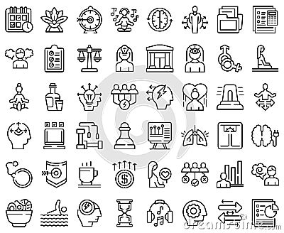 Coping skills icons set outline vector. Stress love Vector Illustration