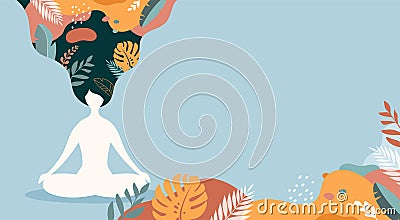 Coping with stress and anxiety with mindfulness, meditation and yoga. Vector background in pastel vintage colors with a Vector Illustration