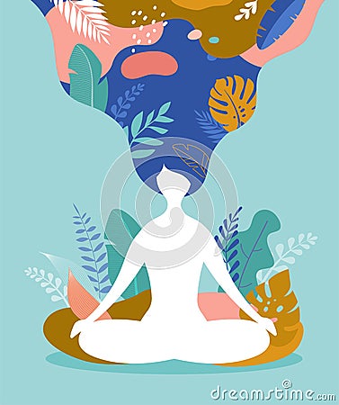 Coping with stress and anxiety using mindfulness, meditation and yoga. Vector background in pastel vintage colors with a Vector Illustration