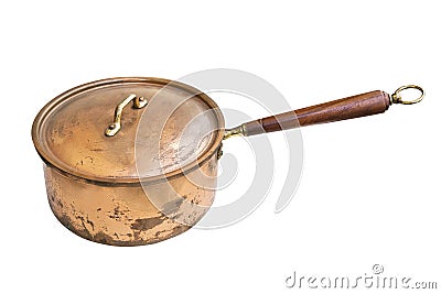 Copper antique cookware isolated on white background Stock Photo