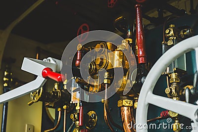 Copper Antique steam train control Stock Photo