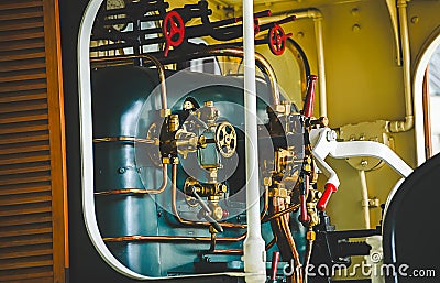 Copper Antique steam train control Stock Photo