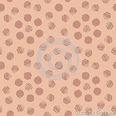 copper brown and beige scratched circles hand drawn retro seamless pattern Vector Illustration