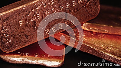 Copper bullion bars investing for money Stock Photo