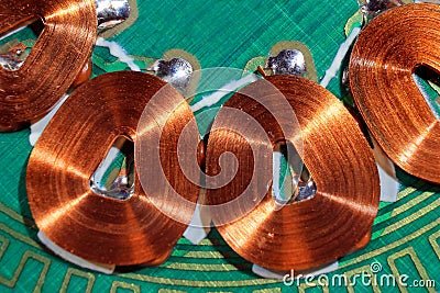 Copper coils on printer circuit board closeup Stock Photo