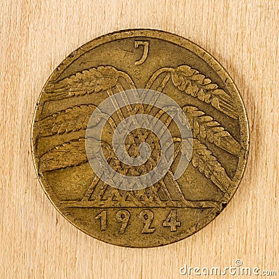 Copper coin 10 Reichspfennig. Germany 1924. Stock Photo