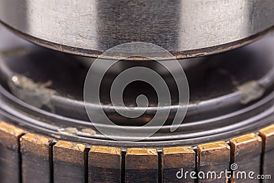 Copper commutator bar of the electric motor close up Stock Photo