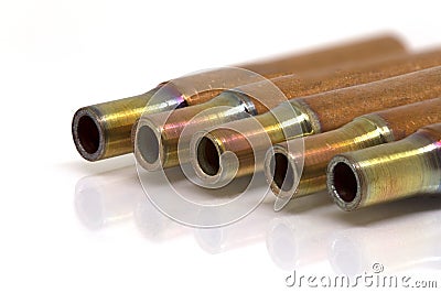 Copper connection pipe of Air-conditioner or Refrigerant system. Stock Photo